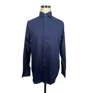 NWT Dstrct & Row Mens Medium Slim Fit Button Front Navy Blue Long Sleeve Shirt